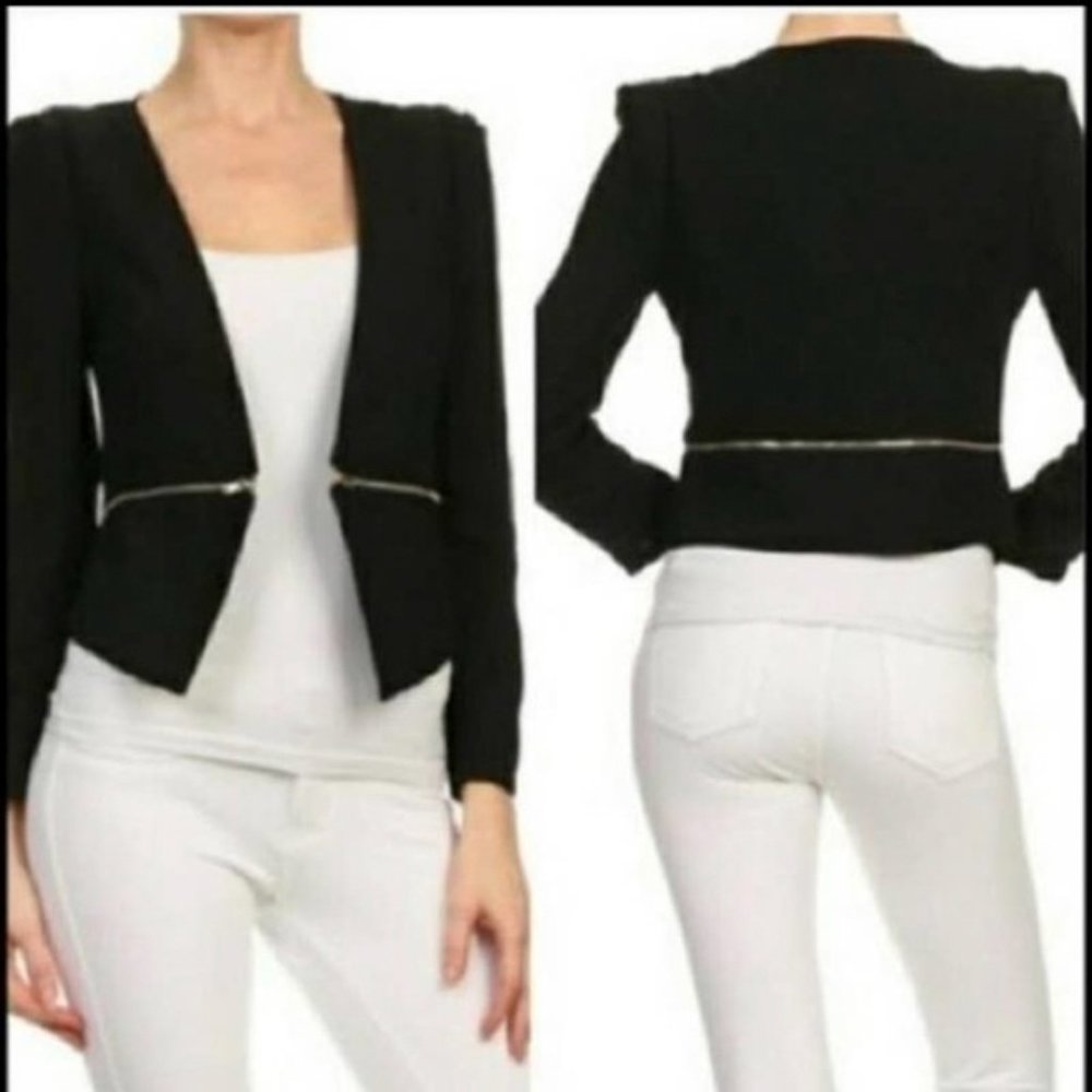 Philosophy Womens Baby Blue Moto Ponte Open Front Zipper Blazer Stretch Jacket S - Picture 8 of 8